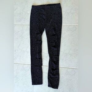 Black & Silver Sparkle Rhinestone Unique Cool Distressed Leggings size Large
